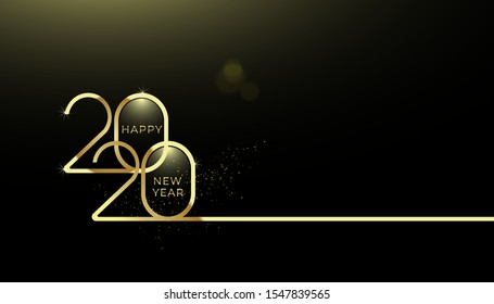 Happy New Year 2020 , Elegant gold text with light. Minimalistic template. Holiday design for greeting card, invitation, calendar, etc.