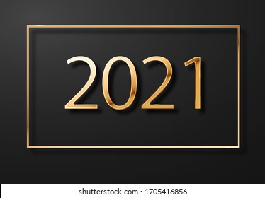 Happy New Year 2020. Elegant design gold shiny numbers. Black holiday background. 2021 New Year Logo. Elements for calendar and greeting card, template.