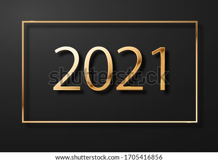 Happy New Year 2020. Elegant design gold shiny numbers. Black holiday background. 2021 New Year Logo. Elements for calendar and greeting card, template.
