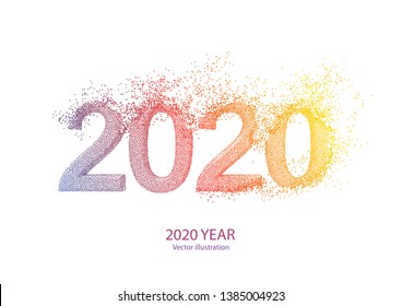 Happy New Year 2020 .Explosive text from dots 2020 .Vector illustration. Isolated on white background.