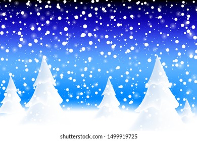Happy New Year 2020. Falling snow. Realistic snowdrift. Winter snowy landscape with christmas trees. Vector illustration.