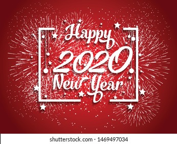 Happy New Year 2020 with firework background.
