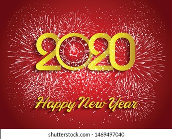 Happy New Year 2020 with firework background.
