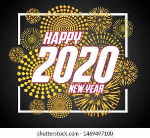 Happy New Year 2020 with firework background.
