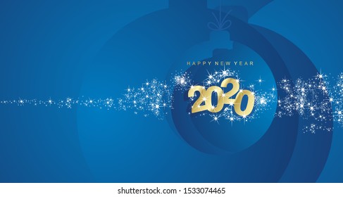 Happy New Year 2020 firework gold blue Christmas ball landscape greeting card