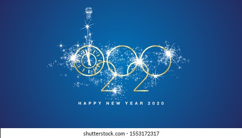 Happy New Year 2020 firework modern design with gold clock countdown white blue background