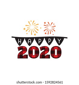 happy new year 2020 with firework and flag theme vector banner design template