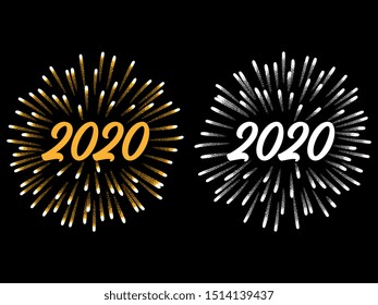 Happy New Year 2020 with fireworks. Vector illustration.