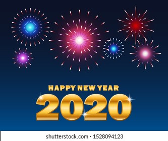 Happy new year 2020 and fireworks graphic vector