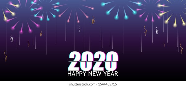 Happy New Year 2020. fireworks festive with colorful background.