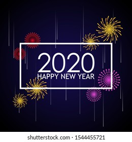 Happy New Year 2020. fireworks festive with colorful background.