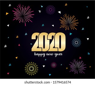 happy new year 2020 with fireworks in flat icon design Vector Illustration