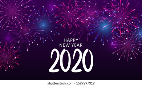 Happy new year 2020 with fireworks. Dark background