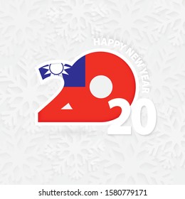 Happy New Year 2020 with flag of Taiwan on snowflake background. Greeting Taiwan with new 2020 year.