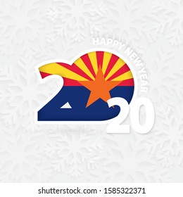 Happy New Year 2020 with flag of US state Arizona on snowflake background. Greeting Arizona with new 2020 year.