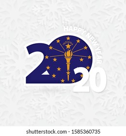 Happy New Year 2020 with flag of US state Indiana on snowflake background. Greeting Indiana with new 2020 year.