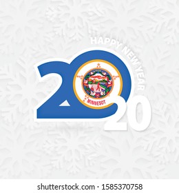 Happy New Year 2020 with flag of US state Minnesota on snowflake background. Greeting Minnesota with new 2020 year.