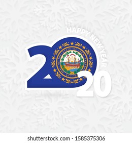 Happy New Year 2020 with flag of US state New Hampshire on snowflake background. Greeting New Hampshire with new 2020 year.