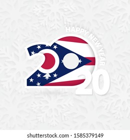 Happy New Year 2020 with flag of US state Ohio on snowflake background. Greeting Ohio with new 2020 year.