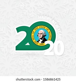 Happy New Year 2020 with flag of US state Washington on snowflake background. Greeting Washington with new 2020 year.