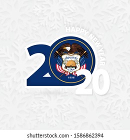 Happy New Year 2020 with flag of US state Utah on snowflake background. Greeting Utah with new 2020 year.