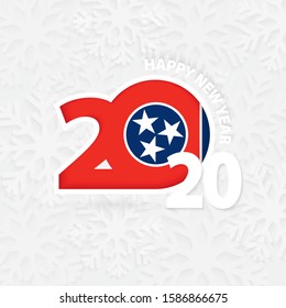 Happy New Year 2020 with flag of US state Tennessee on snowflake background. Greeting Tennessee with new 2020 year.