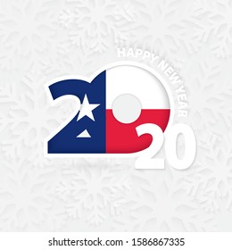 Happy New Year 2020 with flag of US state Texas on snowflake background. Greeting Texas with new 2020 year.