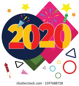 happy new year 2020 in flat vector