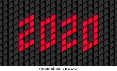 Happy New Year 2020. Font in chilli pepper color. Logo in isometric style. Minimalistic wide template for screensavers, covers, brochures, cards, banners.