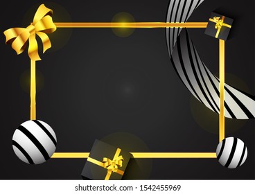 Happy new year 2020 frame banner. golden vector with luxury abstract golden frame.  gold festive frame design. Happy New Year Banner with frame 2020 - Vector
