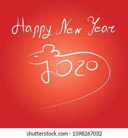 Happy new year 2020 free hand write on red background.