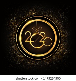 Happy New Year 2020 with glitter isolated on black background, text design gold colored, vector elements for calendar and greeting card.