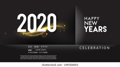 Happy New Year 2020 with glitter isolated on shiny background, text design gold colored, vector elements for calendar and greeting card.