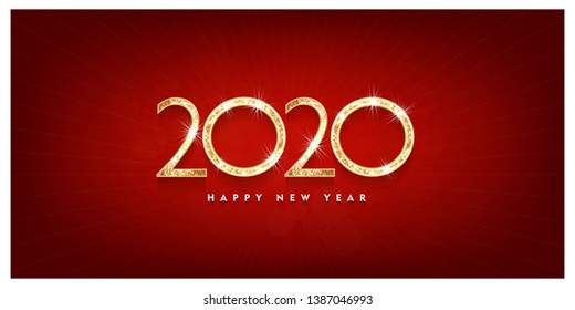 Happy New Year 2020 gold text design. Vector greeting illustration with golden numbers blue background vector illustration