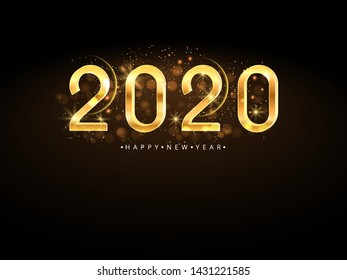 Happy New Year 2020. Gold numbers on dark background. 