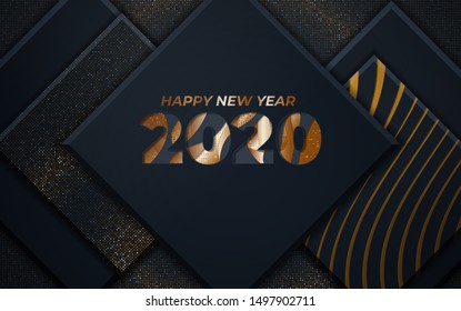 Happy new year 2020. with gold modern background