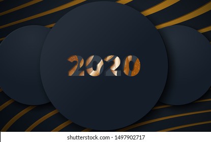 Happy new year 2020. with gold modern background