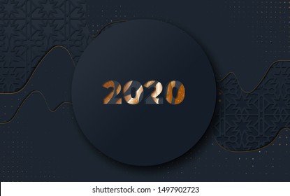 Happy new year 2020. with gold modern background