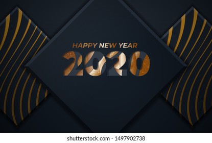 Happy new year 2020. with gold modern background
