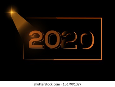 Happy New Year 2020, with gold glow on a black background , eps10