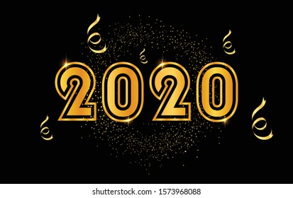 Happy New Year 2020 with gold color vector