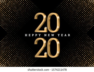 Happy New Year 2020. gold 3d numbers 2020. Festive greeting card design template. Holiday vector illustration