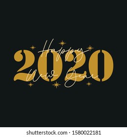 Happy New Year 2020- gold colored text. Good for greeting card , banner print, flyer, poster design, mug.