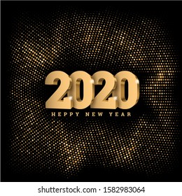 Happy New Year 2020. gold 3d numbers 2020. Festive greeting card design template. Holiday vector illustration