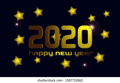 Happy New Year 2020 gold numbers with gold stars 