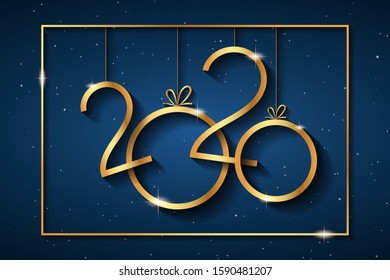 Happy new year 2020 gold and blue collors place for text christmas balls