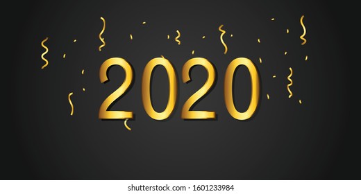 Happy New Year 2020 Gold Design. Festive Numbers Design. Golden Luxury text 2020. 