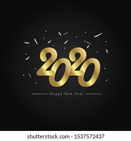 Happy New Year 2020 - Golden color with a black background. eps10