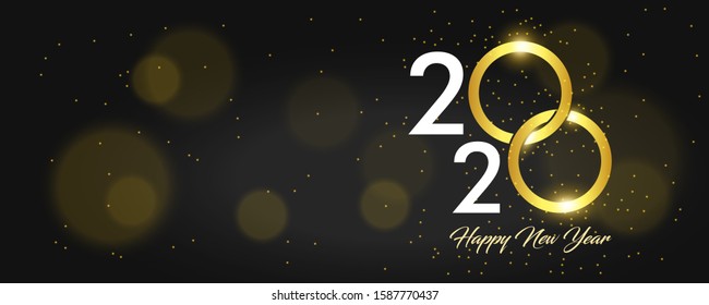 happy new year 2020 golden edition. elegant gold text with light and golden glitter