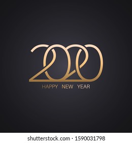 Happy New Year 2020. Golden stylized numbers against a dark background. Vector illustration for maps, invitations, posters, banners, calendars, holiday decorations.